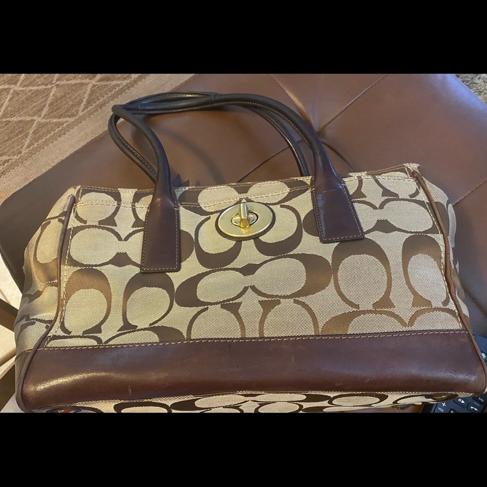 Vintage Coach Signature Canvas/Leather Large Tote Bag